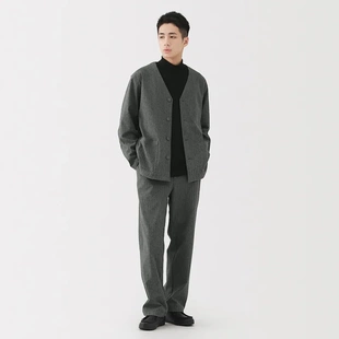 香港MUJI无印良品男棉混弹力起毛人字纹V领开衫外套夹克25秋