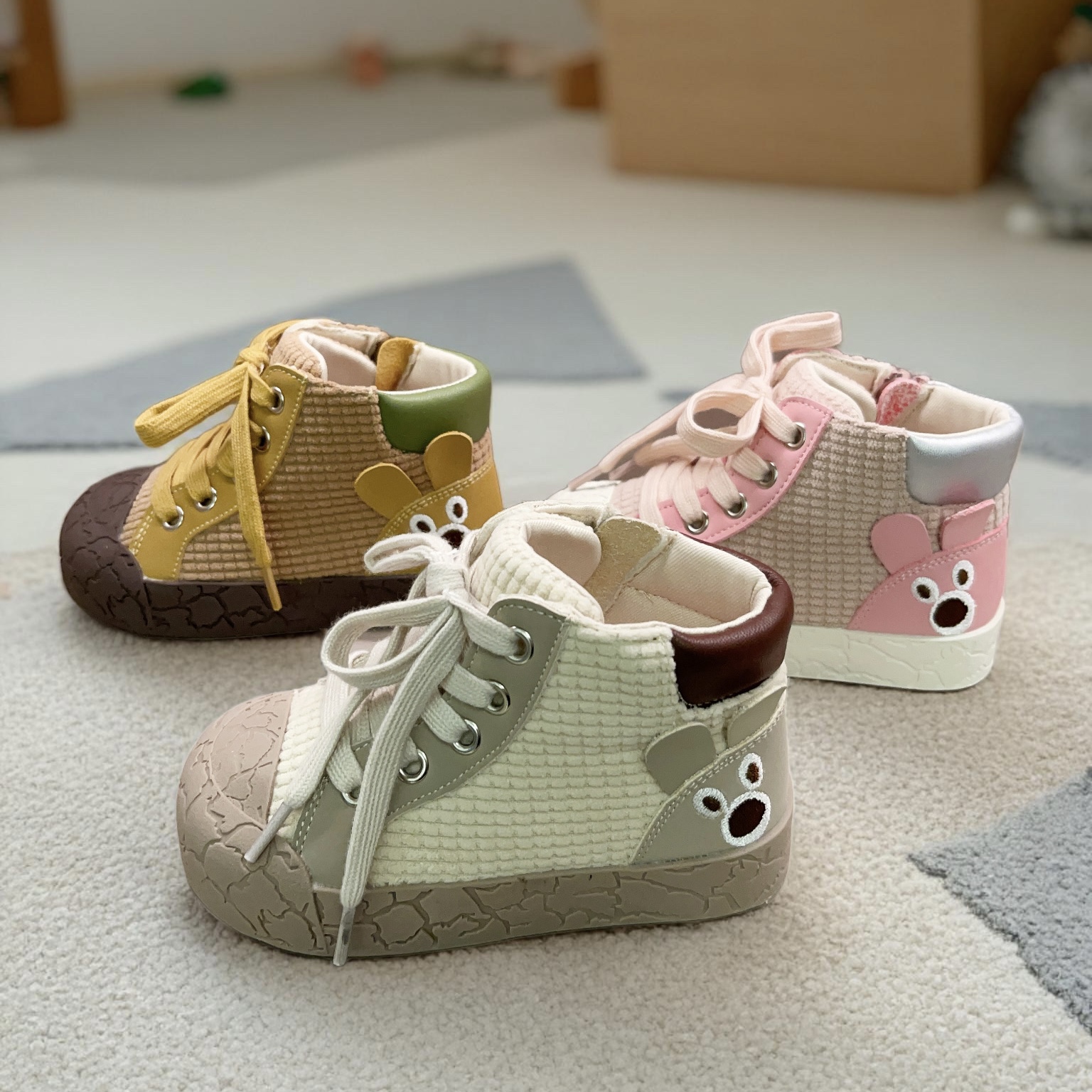 芭杜乐侧拉链男女童灯芯绒短靴