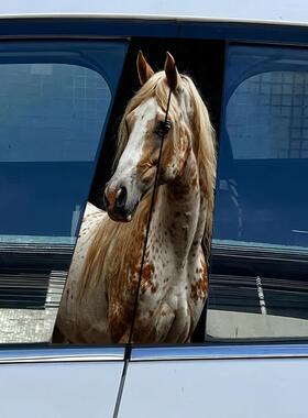 马年新款汽车骏马贴车窗中柱暗黑霸气装饰个性创意中柱贴防水防晒