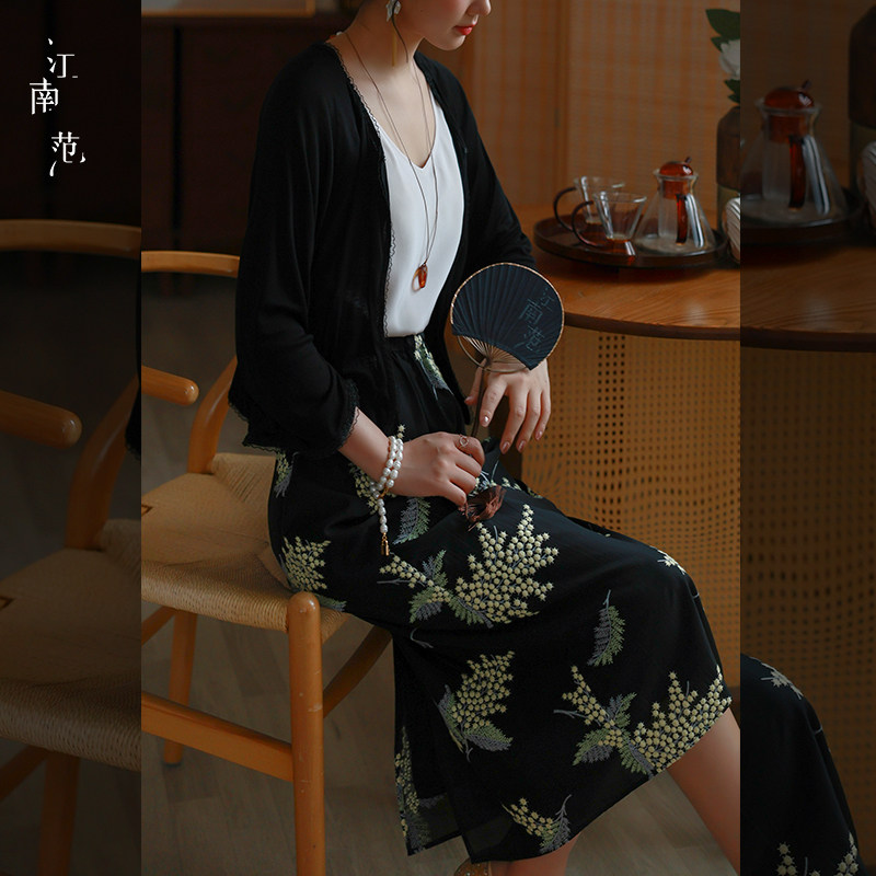 江南范新中式改良唐装上衣黑色圆领小衫年轻款日常穿开衫外披早秋