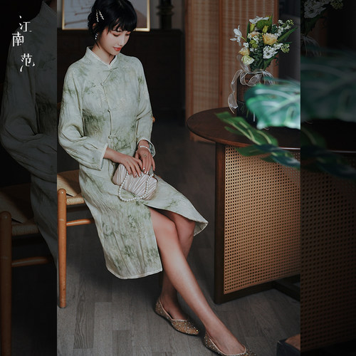江南范苎麻刺绣改良旗袍年轻款