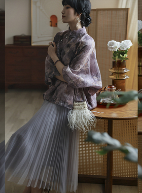 江南范紫色新中式改良旗袍上衣2025复古小个子国风衬衫茶服小衫