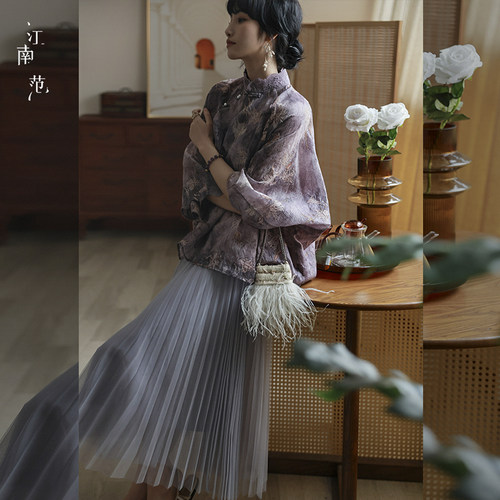 江南范紫色新中式改良旗袍上衣2026复古小个子国风衬衫茶服小衫