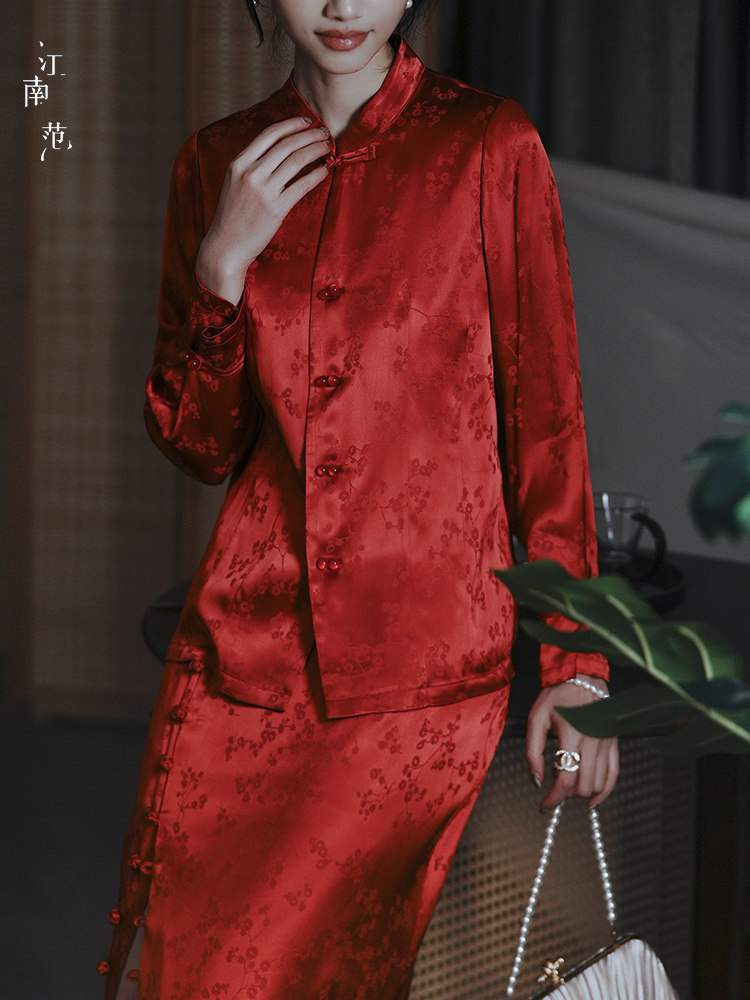 JIANGNAN FAN RED TANG JACKET NEW CHINESE STYLE IMPROVED YOUNG PLACKET ENGAGEMENT TOAST DRESS CAN USUALLY BE WORN IN A SMALL SHIRT