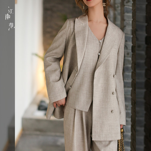 江南范轻熟风羊毛西装外套女春宽松廓形长袖上衣套装轻中式高级感