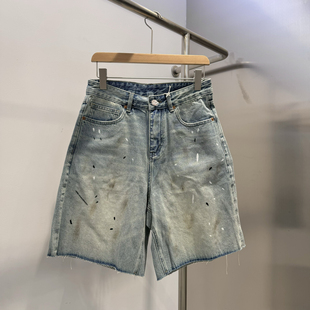 男做旧宽松直筒五分裤 2025新款 漆点牛仔短裤 个性 子青年复古潮 夏季