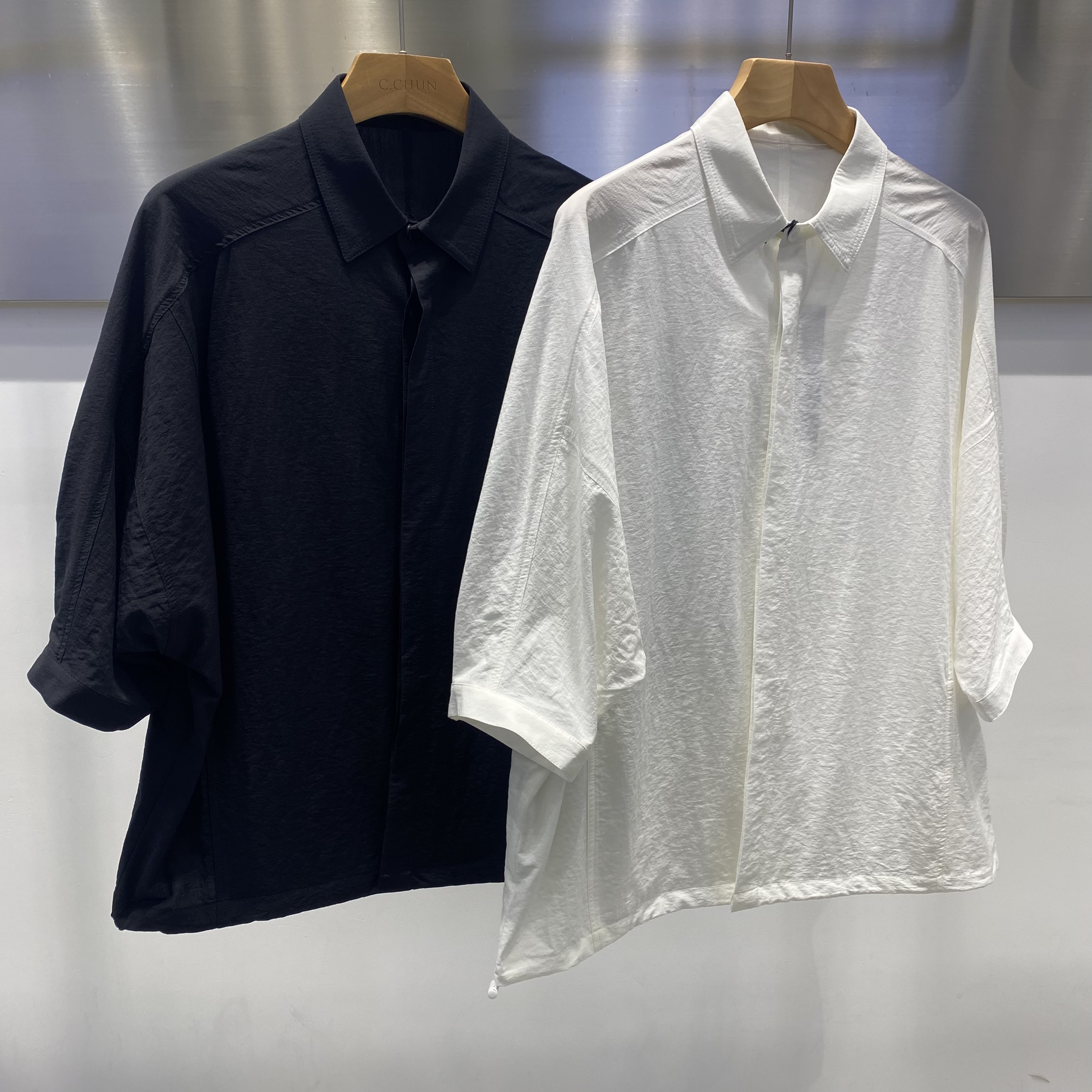 2026新款春装翻领七分袖衬衫男时尚百搭休闲衬衫上衣