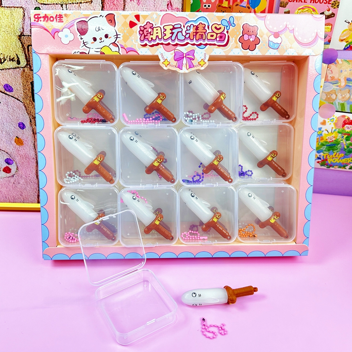 24个大个装鲨匕变色玩具搞怪钥匙扣创意整蛊玩具软胶包挂装饰品