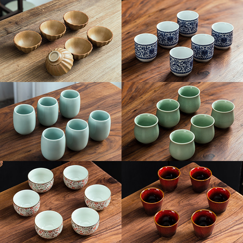 茶杯青花陶瓷杯子功夫家用主人杯个人专用柴烧品茗杯套装6只酒杯