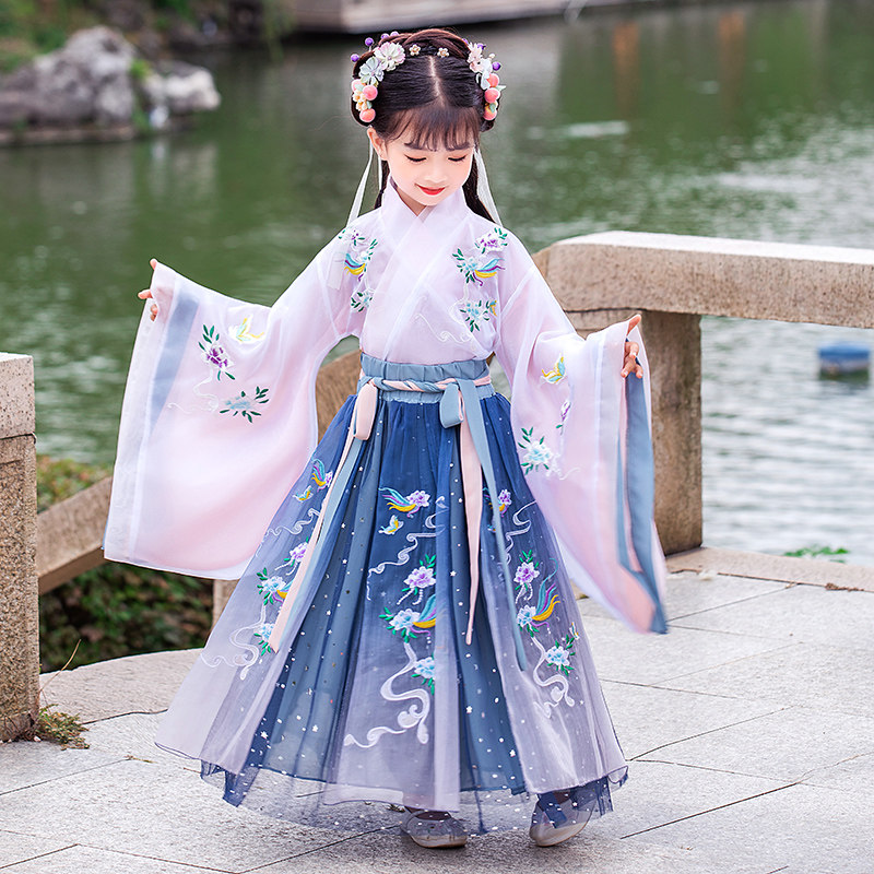儿童汉服女童古装冬季中国风超仙襦裙飘逸女孩交领唐装套装演出服