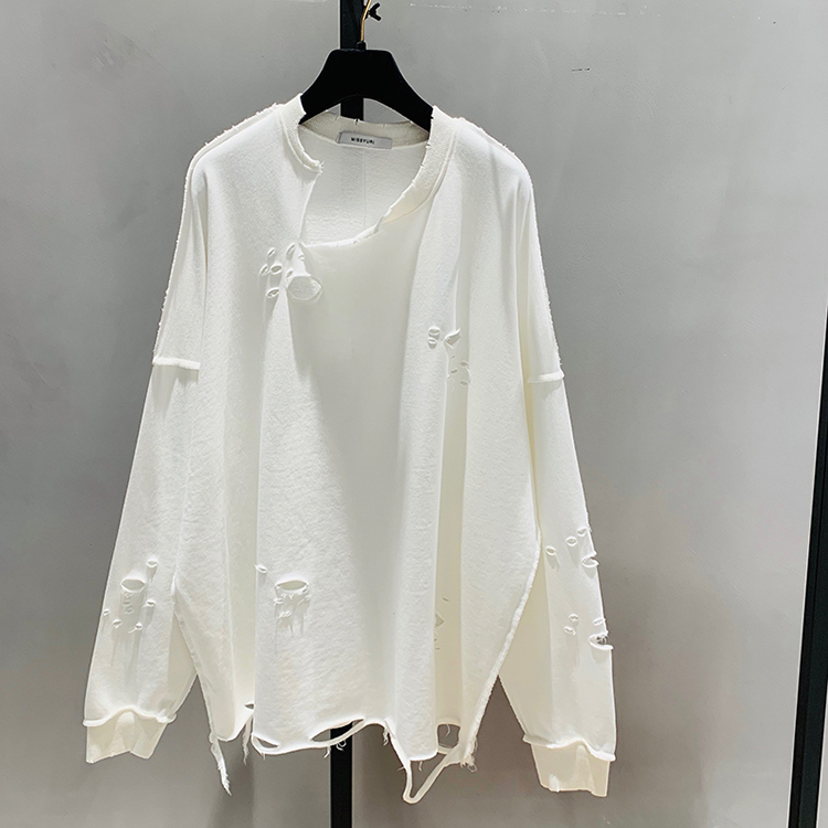 薄款韩版棉慵懒破洞卫衣减龄洋气