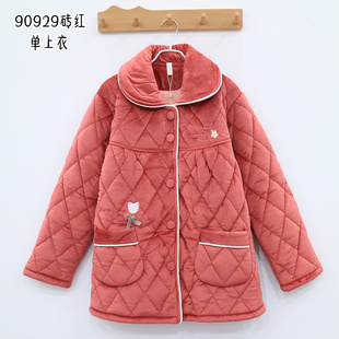 200斤胖mm珊瑚绒加绒加厚连帽三层夹棉单上衣 女冬季 大码 睡衣上装