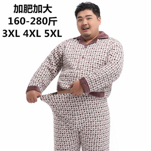 特大码睡衣纯棉薄夹棉夹层男士秋冬中年保暖家居服宽松肥佬200斤