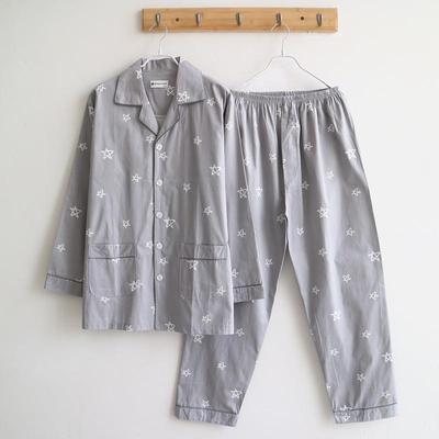 清爽透气100%全棉斜纹布睡衣男款春夏薄款长袖纯棉布家居服套大码