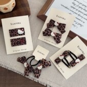 韩女孩豹纹小猫咪发夹儿童复古美拉德掰掰夹甜妹蝴蝶结发圈刘海夹