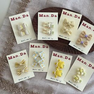 婴儿童安全夹宝宝可爱嫩黄系小蝴蝶结对夹星星边夹刘海夹碎发夹子