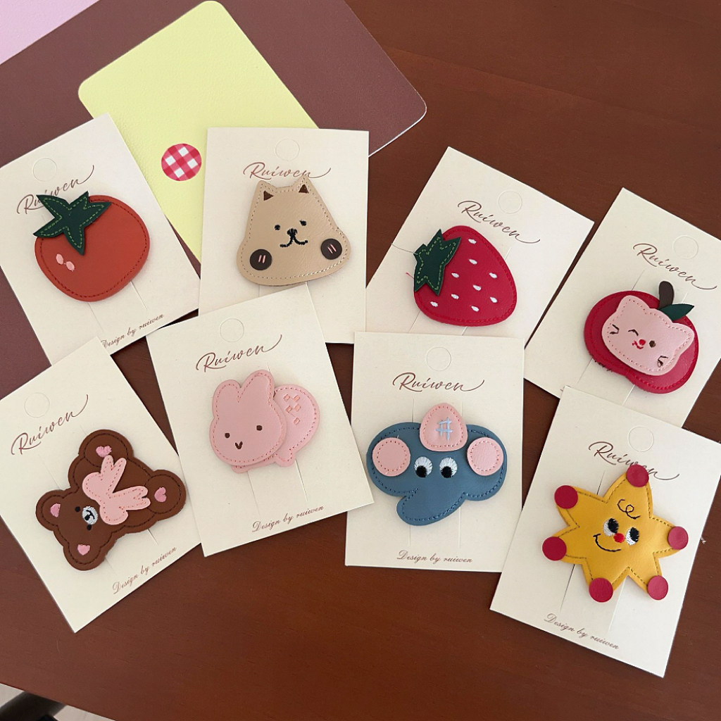 韩版儿童可爱小太阳皮质发夹女童甜美小熊小松鼠发卡女孩草莓BB夹