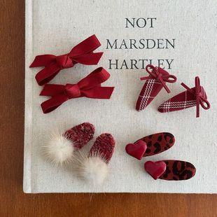 儿童安哥拉酒红发饰学生可爱葫芦球鸭嘴夹女孩蝴蝶结发夹刘海夹子