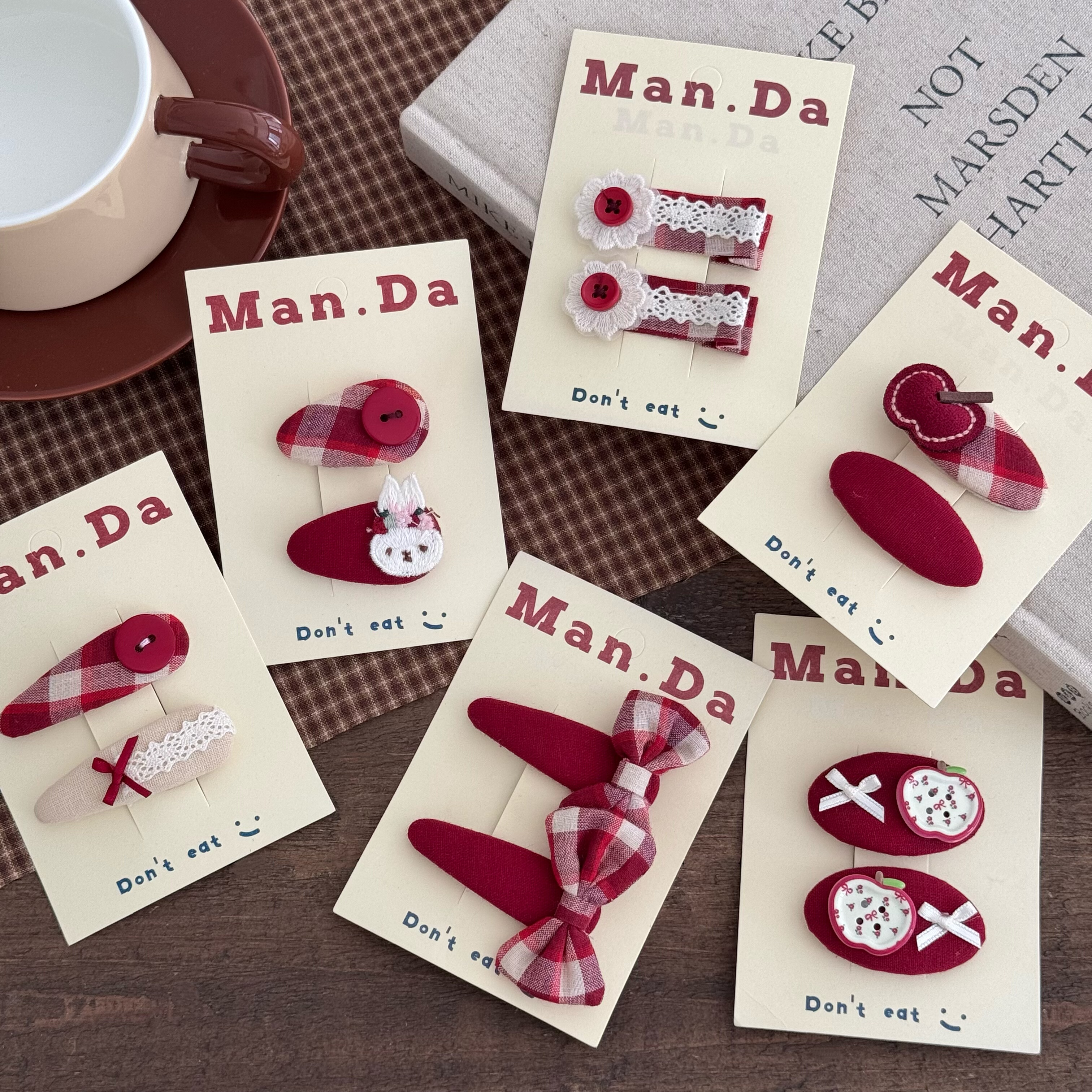 儿童甜美新年红格苹果发夹女童甜美兔兔发卡刘海夹发BB夹女孩发圈