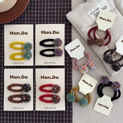 儿童复古毛线发夹女童可爱毛球BB夹发卡女孩碎发刘海夹子发圈头绳