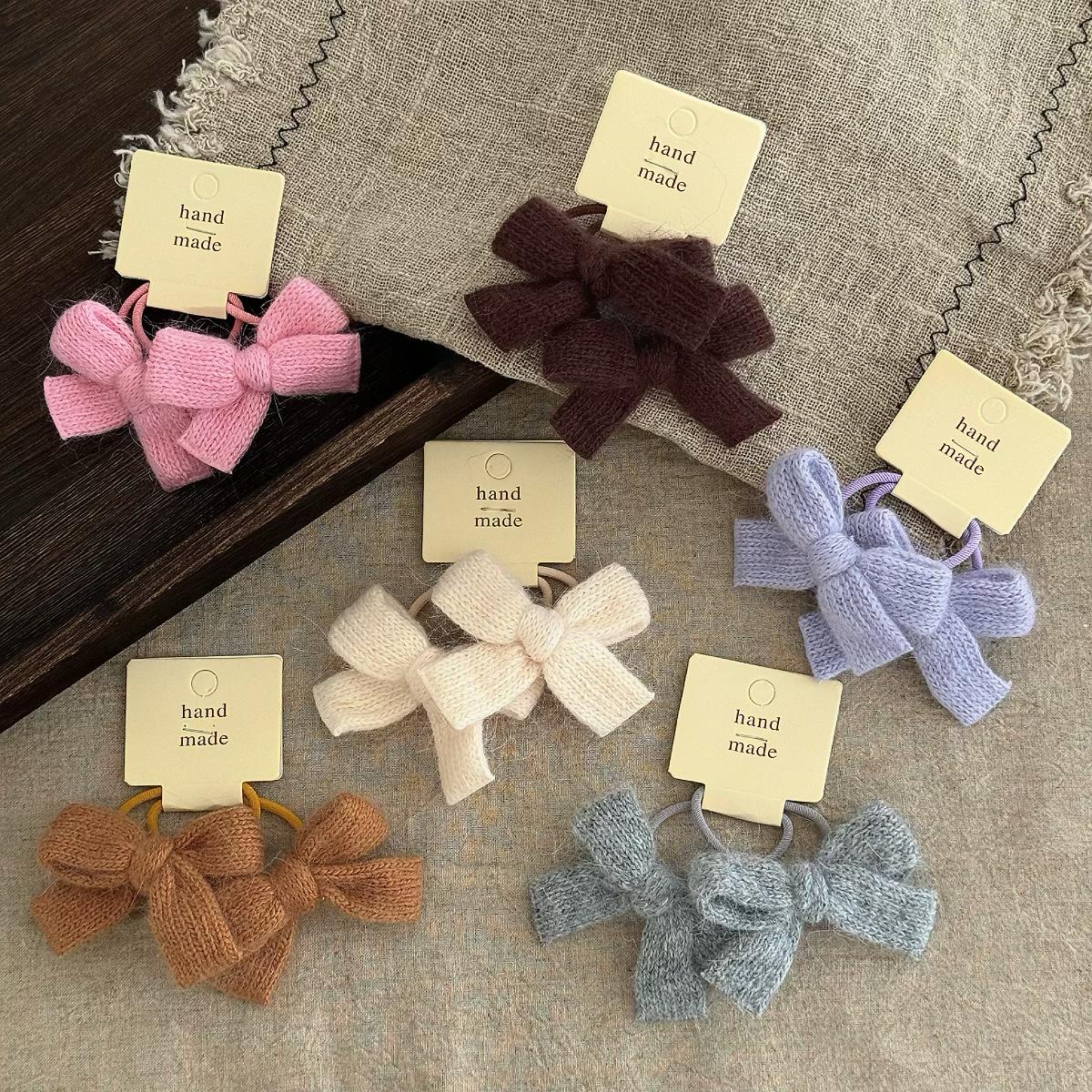 韩针织长毛蝴蝶结发圈儿童毛线结头绳女童扎马尾皮筋少女甜美发饰