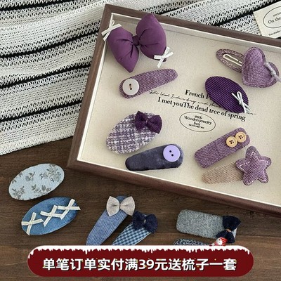 韩版女孩甜美芭蕾系蝴蝶结发夹儿童毛呢小结BB夹女童刘海碎发夹子