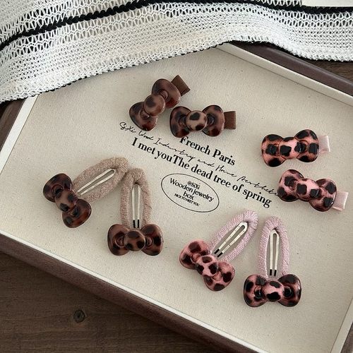 韩版儿童豹纹KT蝴蝶结安全发夹女童侧边刘海碎发bb夹头饰甜美边夹