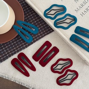 少女丝绒云朵发夹侧边刘海BB夹女孩碎发夹学生酒红湖蓝百搭发夹子