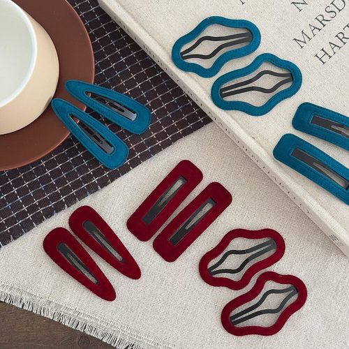 少女丝绒云朵发夹侧边刘海BB夹女孩碎发夹学生酒红湖蓝百搭发夹子