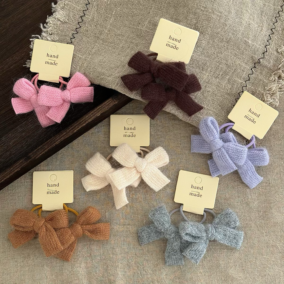 韩针织长毛蝴蝶结发圈儿童毛线结头绳女童扎马尾皮筋少女甜美发饰