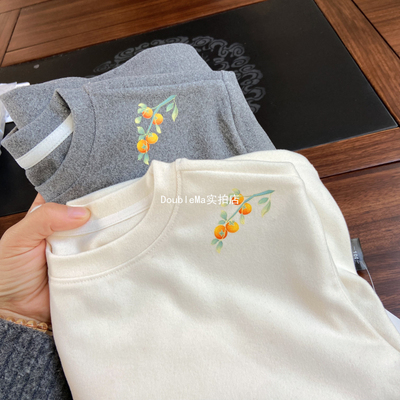 柿柿如意 打底衫冬季保暖薄绒儿童装男童女童宽松版圆领上衣T