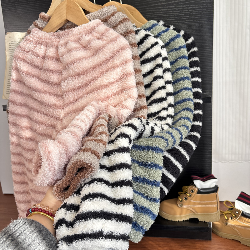 不掉毛家居裤 男童女童宝宝款 亲子款冬季珊瑚绒条纹休闲,童装/婴儿装/亲子装,裤子,淘宝优惠券,粉丝福利购,淘宝优惠卷