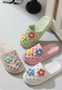 正品林润55夏季新款洞洞鞋小花花防滑拖鞋包头室内居家浴室拖鞋女