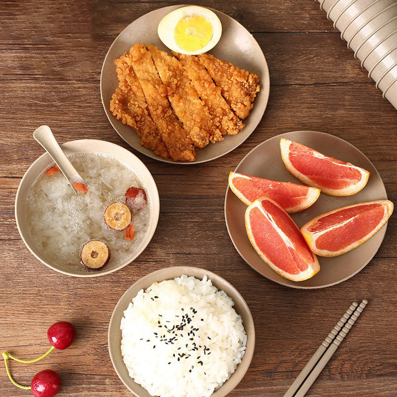 一次性餐具稻壳四件套装户外露营烧烤酒席家用环保碗筷碟盘杯子