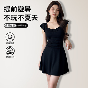 简约性感修身 温泉泳装 度假时尚 游泳衣 泳衣女连体保守显瘦连衣裙