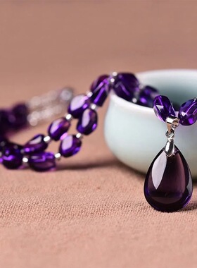 紫水晶水滴吊坠项链锁骨链 生日节日礼物网络直播小礼品批发