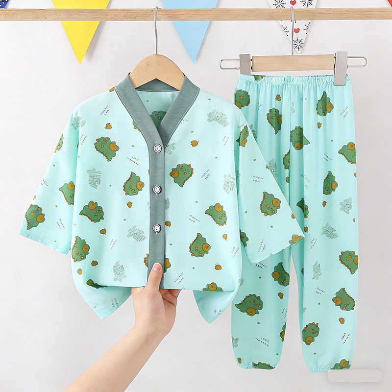 夏季儿童睡衣女童男童七分袖云朵棉女孩中大童家居服套装宝宝睡衣
