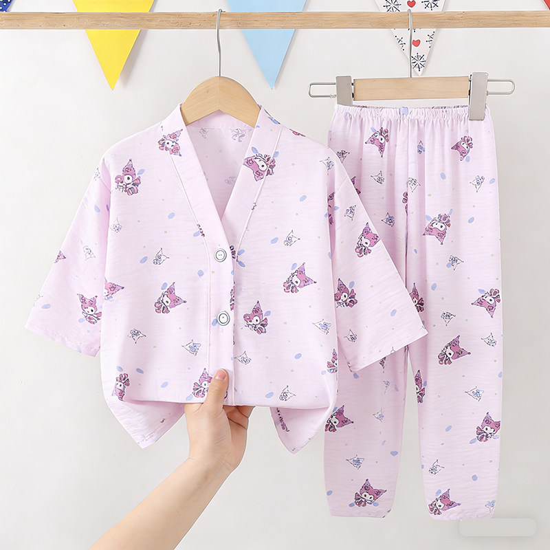 夏季儿童睡衣女童男童七分袖云朵棉女孩中大童家居服套装宝宝睡衣