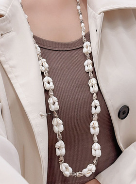 欧美长款天然贝壳田螺串珠项链女气质优雅毛衣链时尚通勤配饰