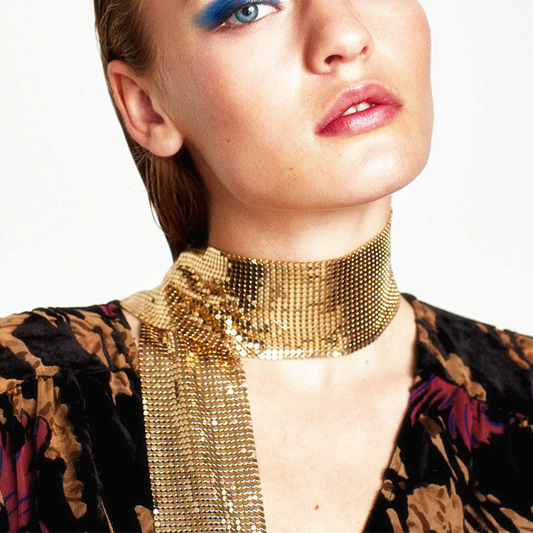 新款欧美个性亮片围巾时尚夜店潮流金属流苏围脖潮人项饰