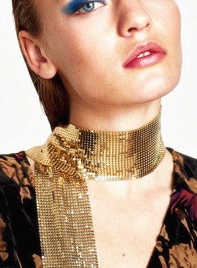 新款欧美个性亮片围巾时尚夜店潮流金属流苏围脖潮人项饰