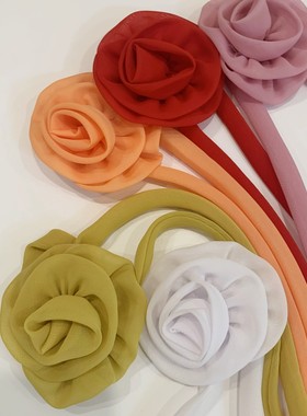气质雪纺纱玫瑰花绑带项链系带锁骨链多色甜美丝巾腰带配饰