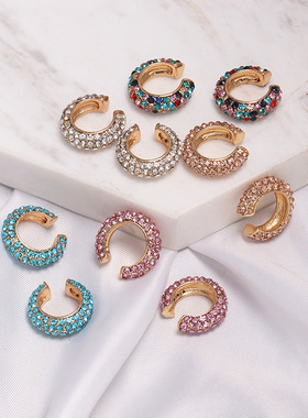 欧美新款U形耳环半圆满钻耳钉52151