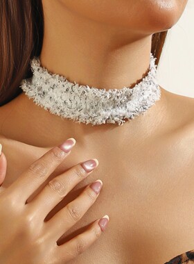 新款锁骨链毛绒颈链小众饰品choker仙女风项圈项链