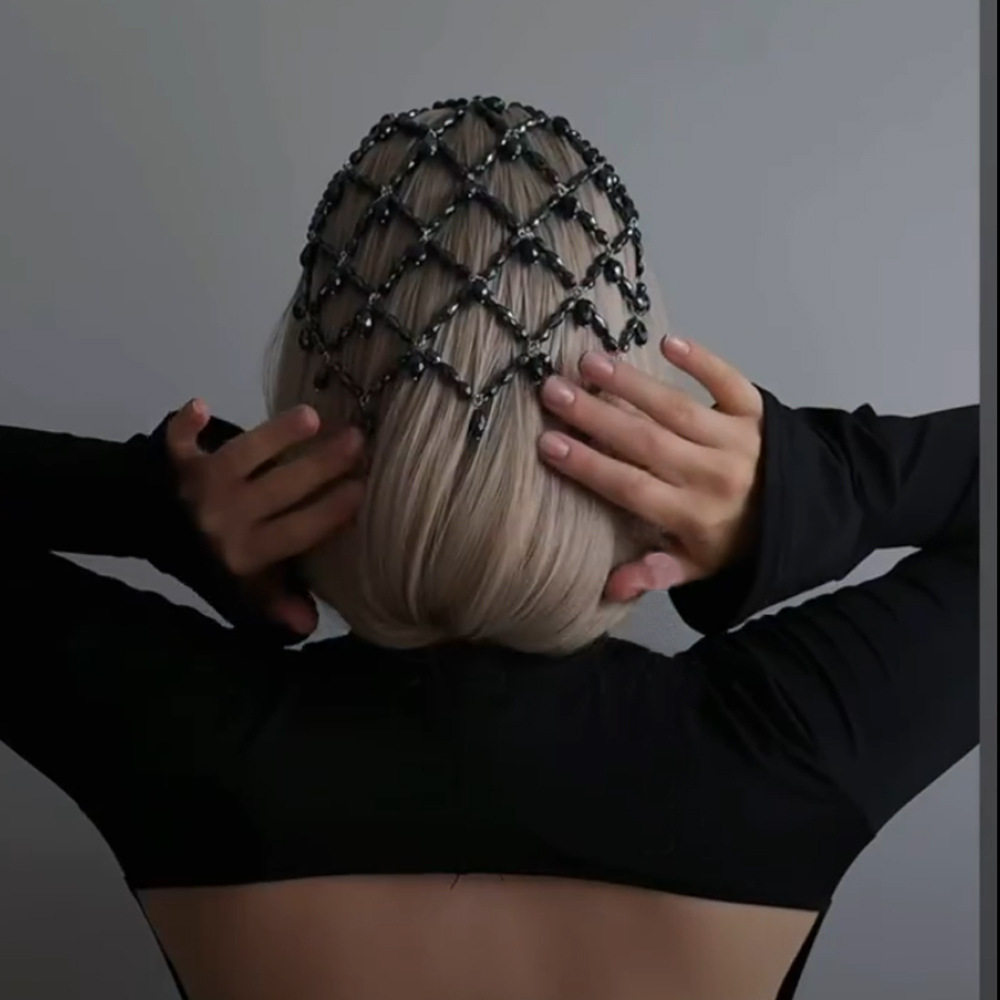 新款黑珍珠网状发箍复古风重工时尚宴会头饰Hair chain