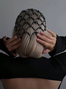 新款黑珍珠网状发箍复古风重工时尚宴会头饰Hair chain