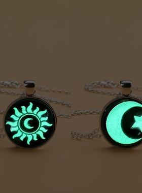日月恋人情侣项链日月星辰个性夜光时光宝石太阳月亮项链吊坠