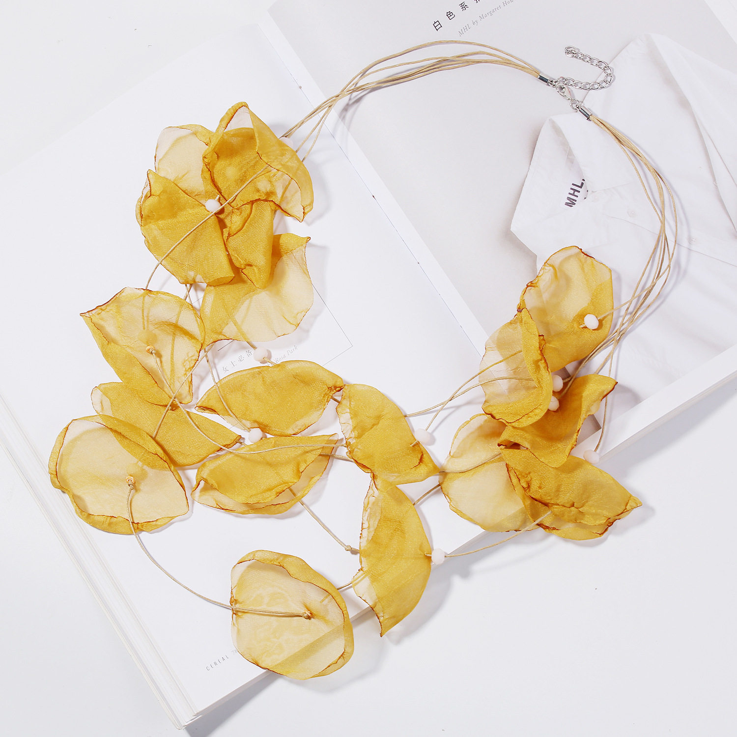 配饰夸张气质欧美项链多层蕾丝花朵网纱布艺花瓣项链女