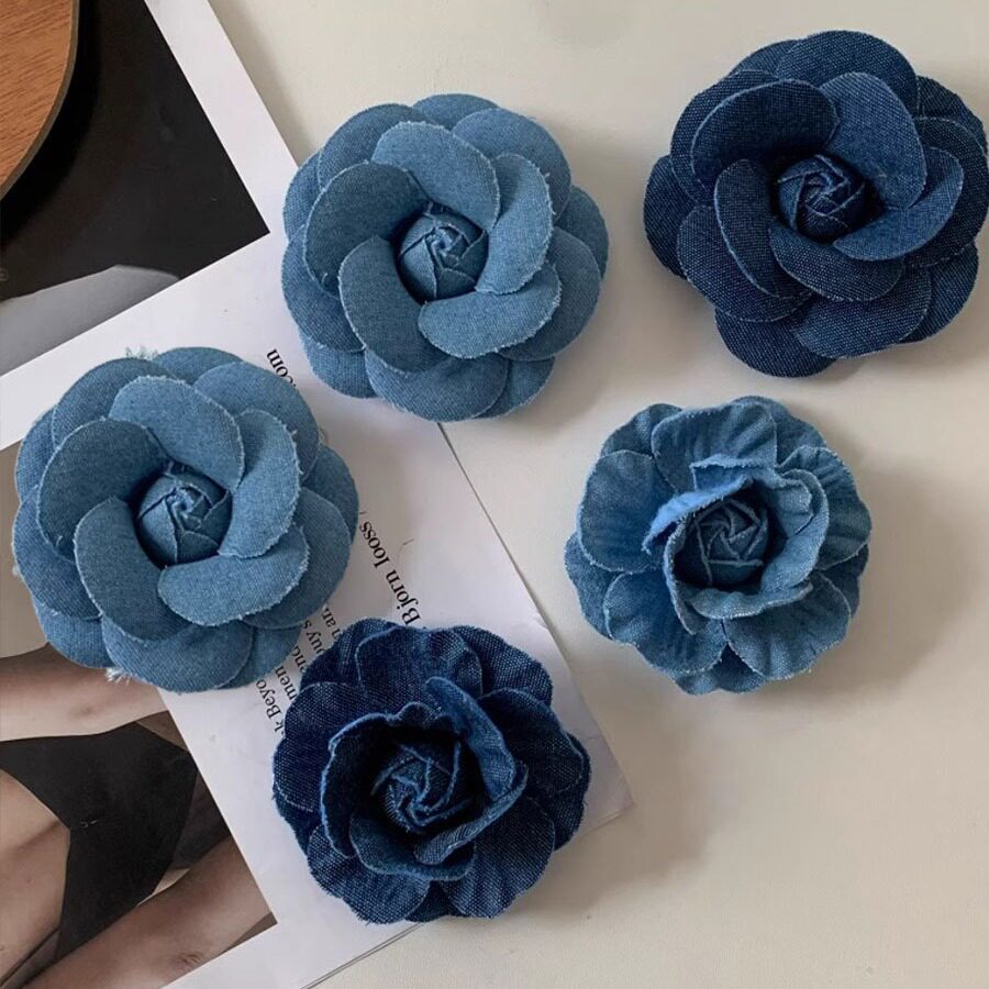 小众牛仔7cm胸花布艺胸花别针手工花朵服装配饰胸针