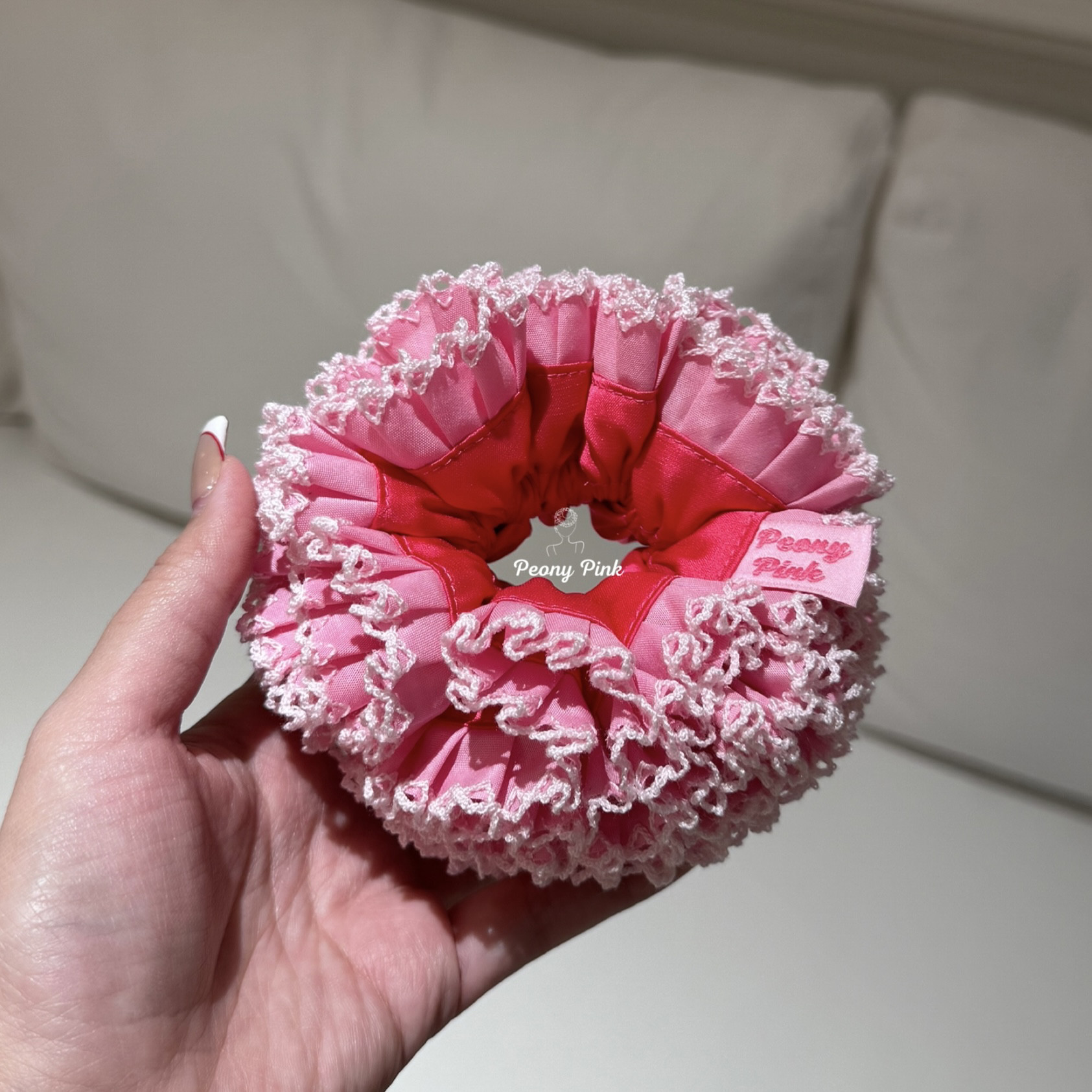 花朵甜美花边芍药粉·公主系列多层发圈